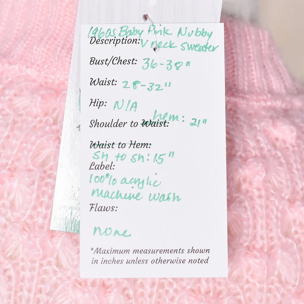 1960s Baby Pink V-Neck Sweater