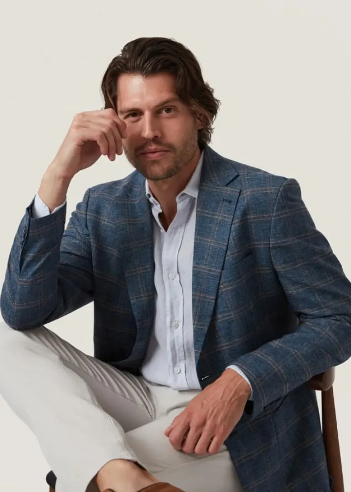 34 Heritage- Matteo Checked Blazer in Blue