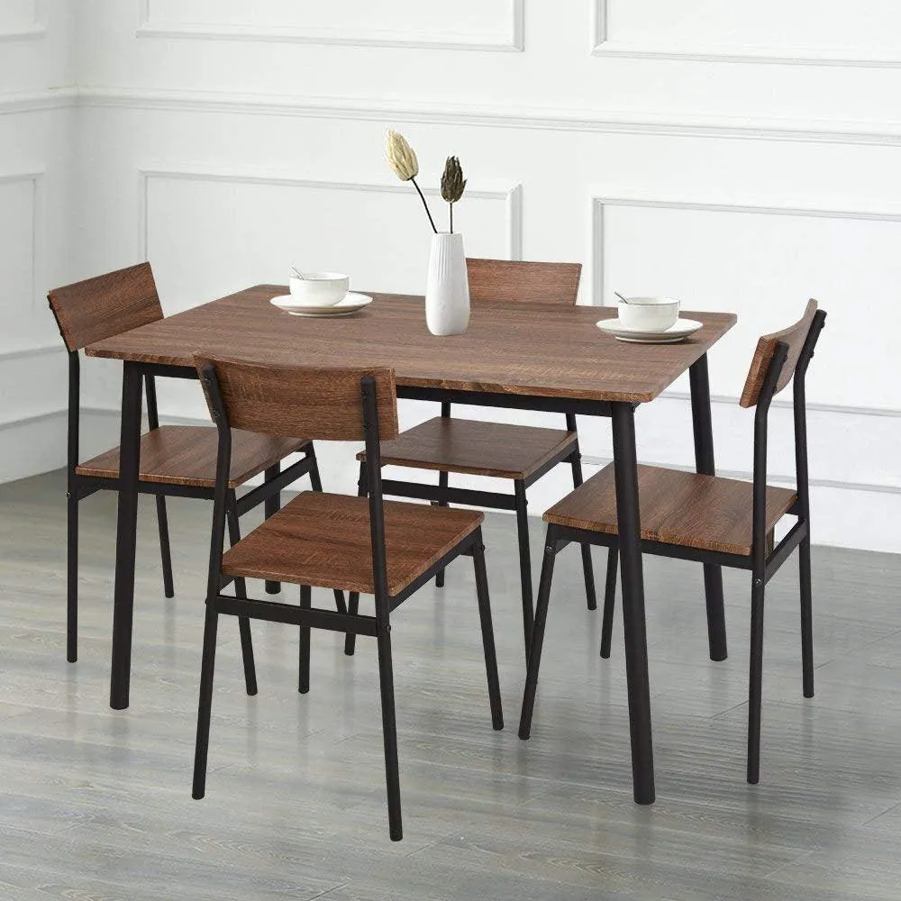 5 Piece Solid wooden Kitchen & Dining Table and Chairs Set with Metal Legs