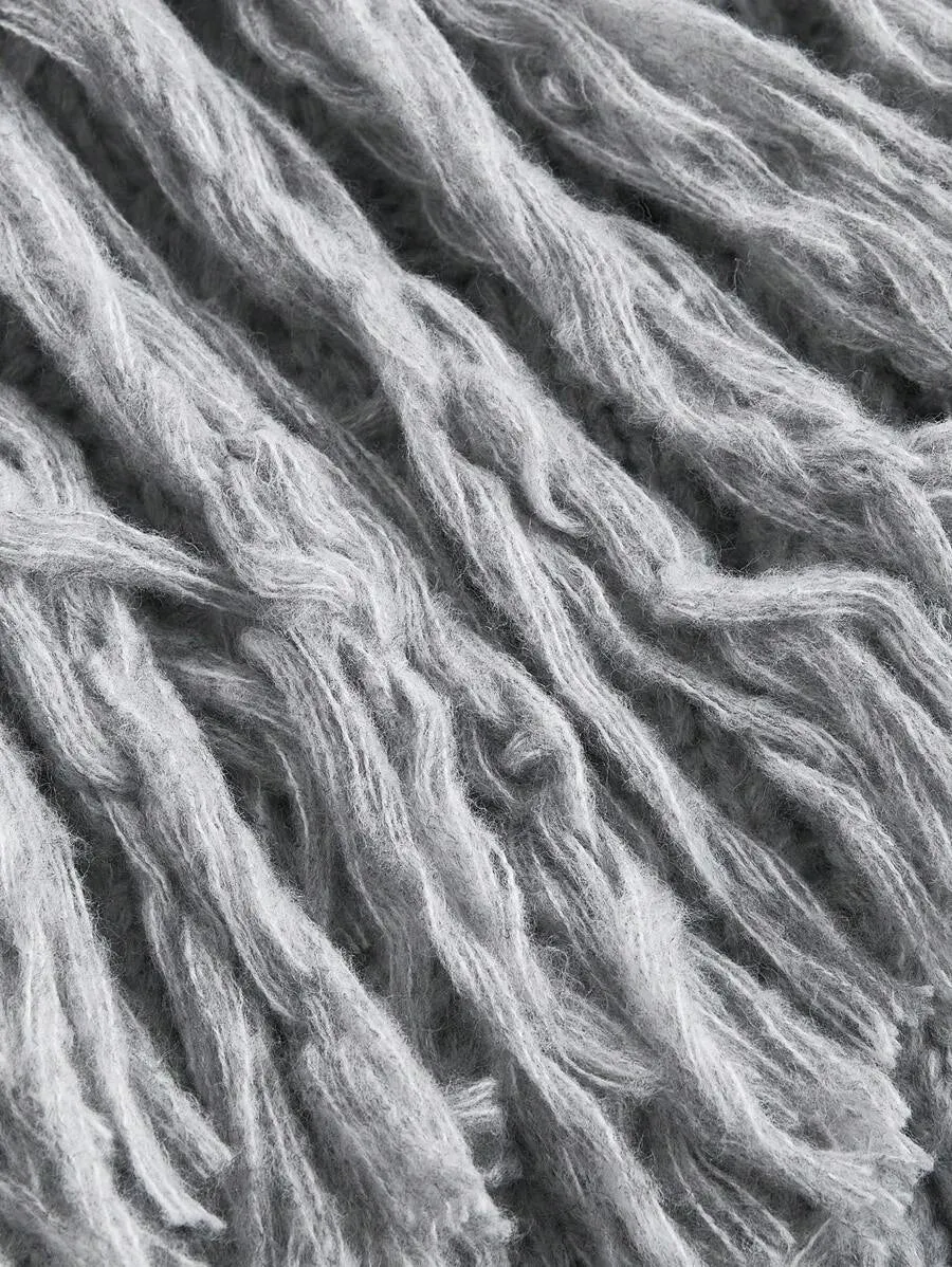 Adelina Fringe Cable Knit Cardigan Sweater in Grey