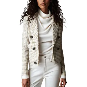Adrienne Landau Womens Woven Tweed Double-Breasted Blazer
