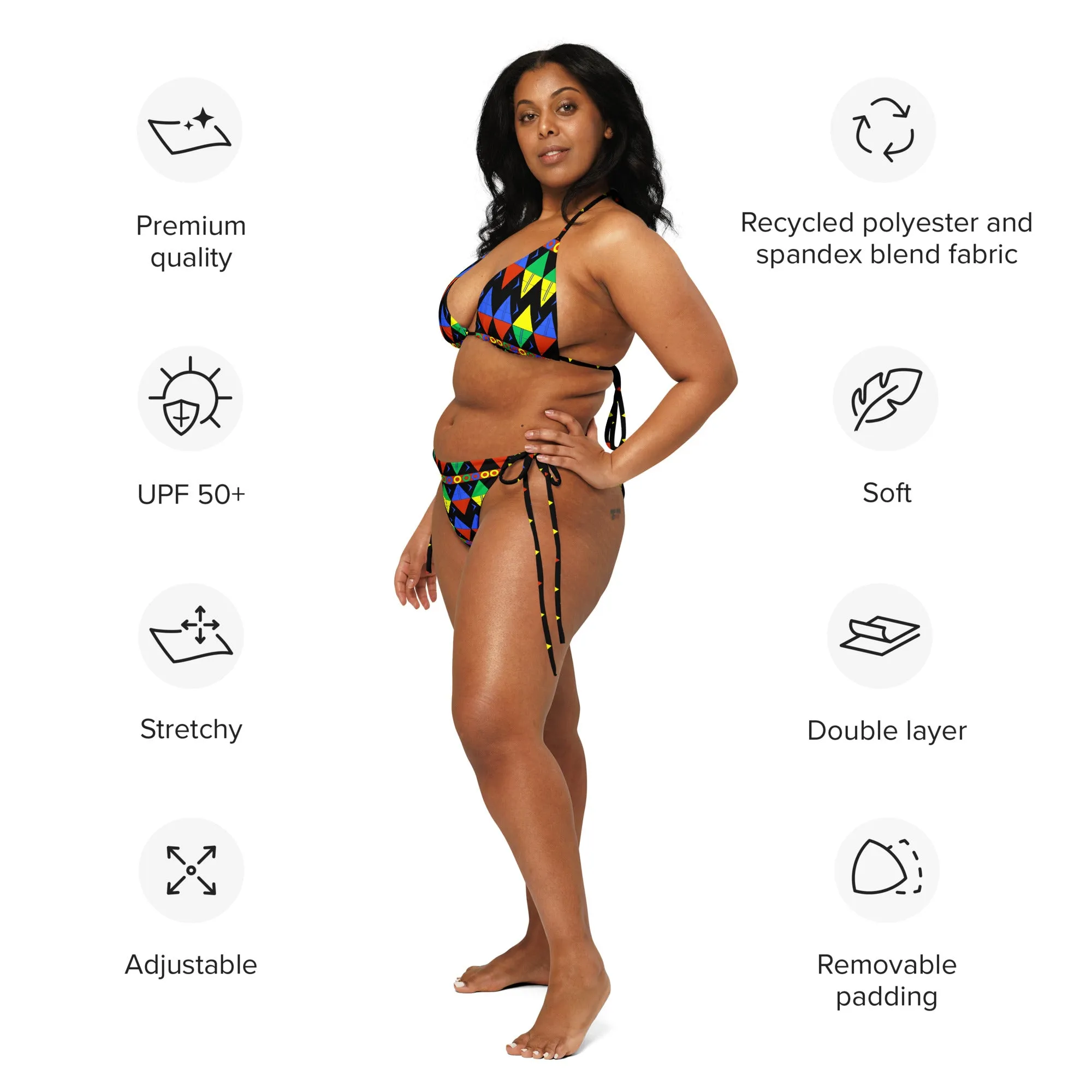 African Tribal Print Recycled String Bikini - South Africa