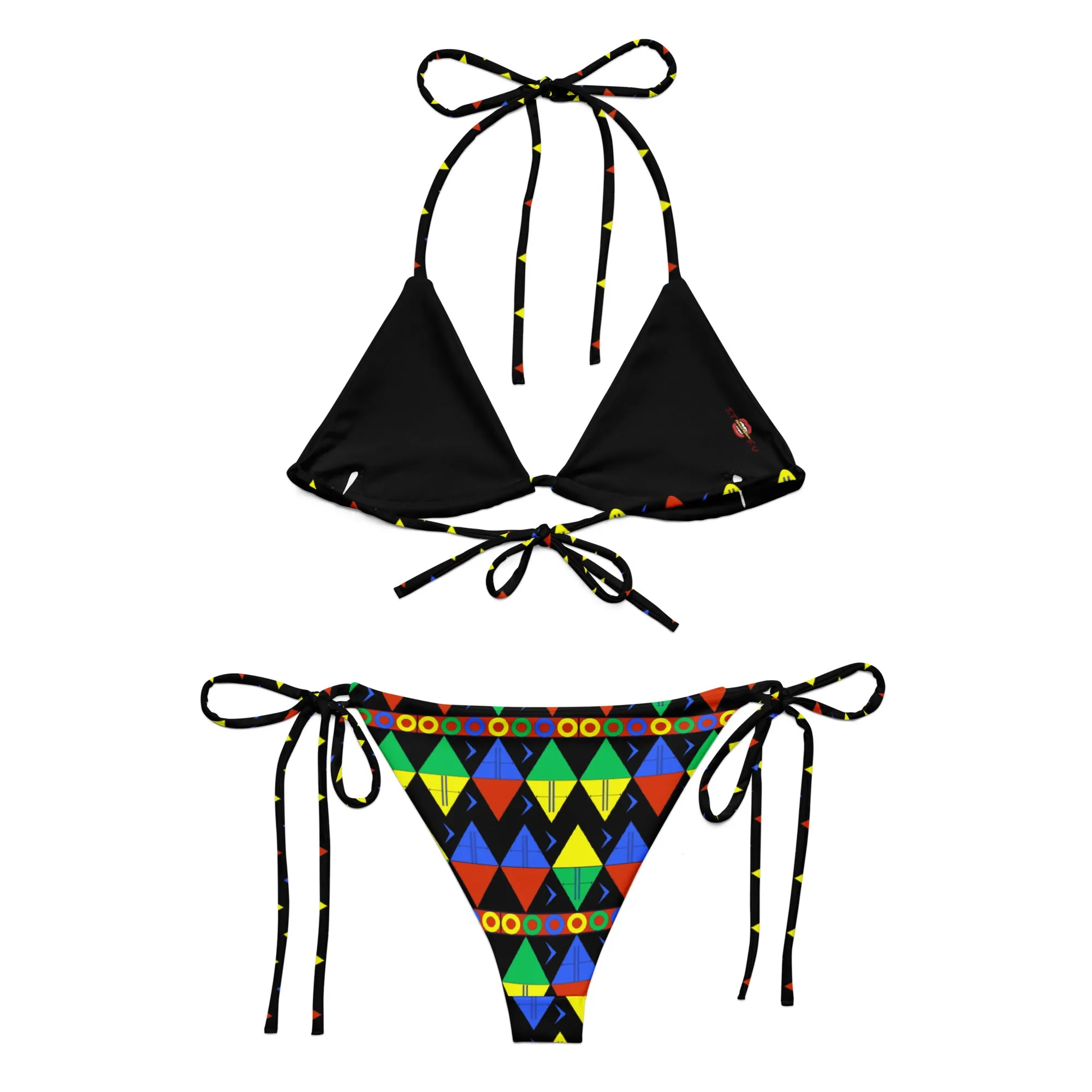 African Tribal Print Recycled String Bikini - South Africa
