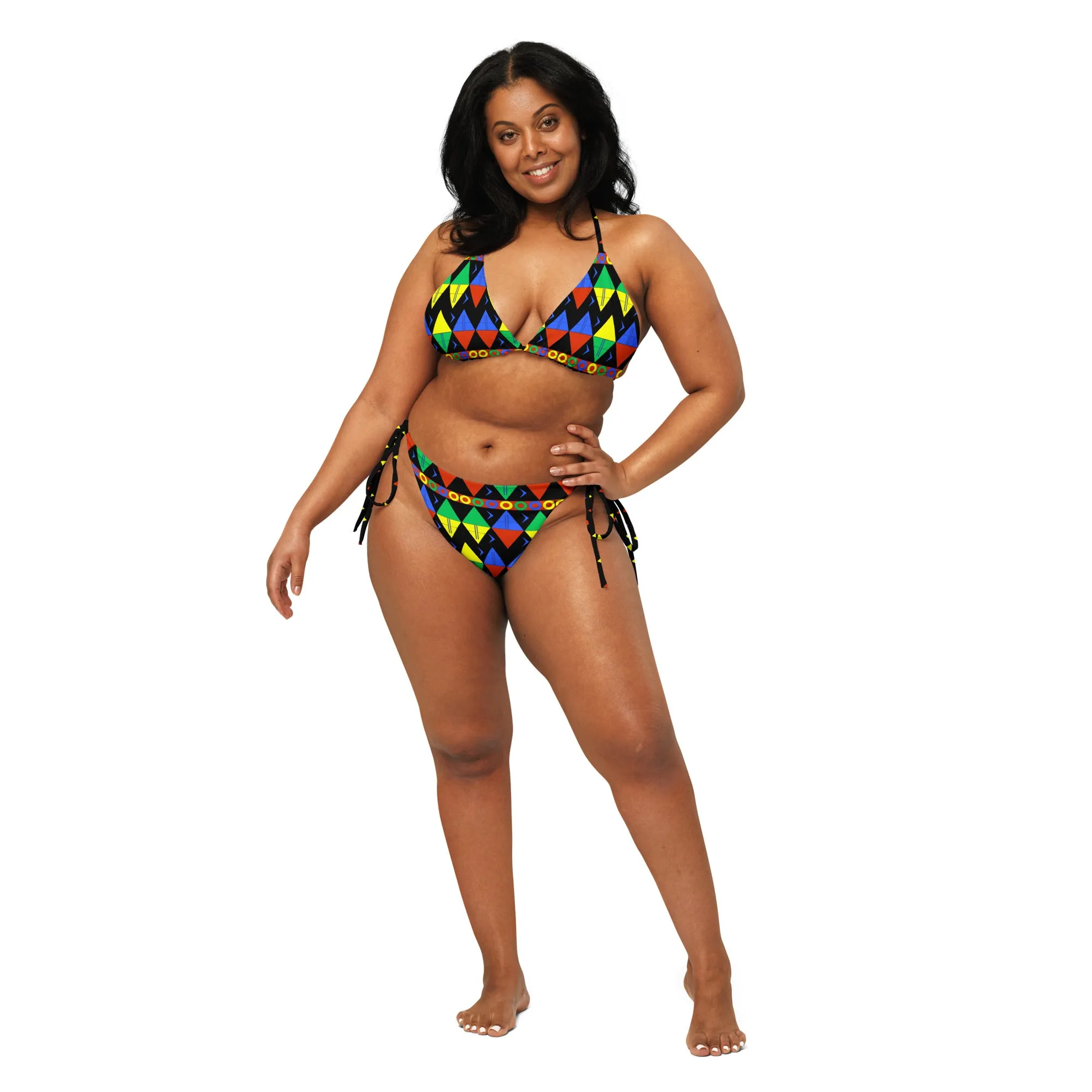 African Tribal Print Recycled String Bikini - South Africa
