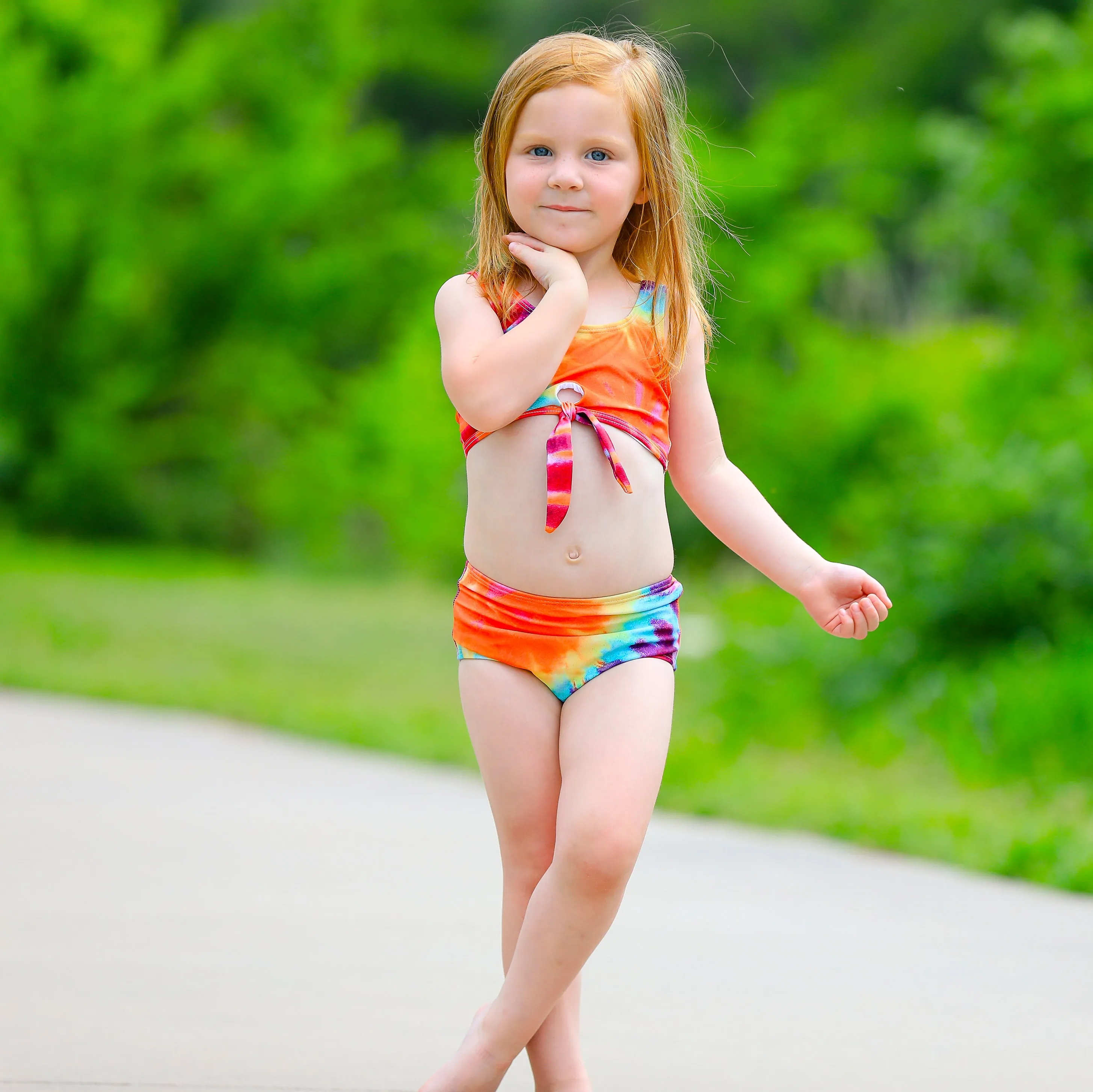 AL Limited Girls 2 piece Tie Dye Tankini Swimsuit Swirl Rainbow