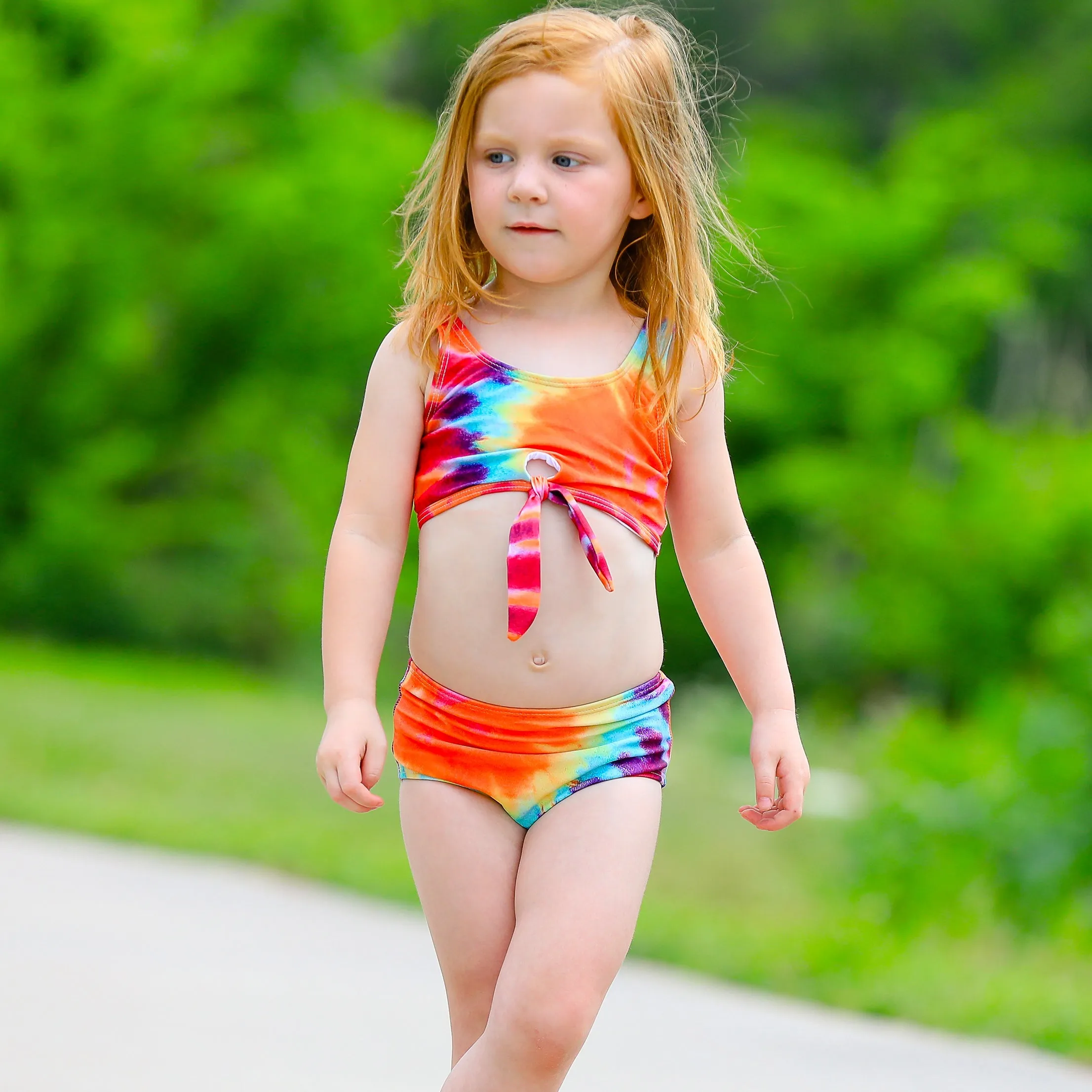 AL Limited Girls 2 piece Tie Dye Tankini Swimsuit Swirl Rainbow
