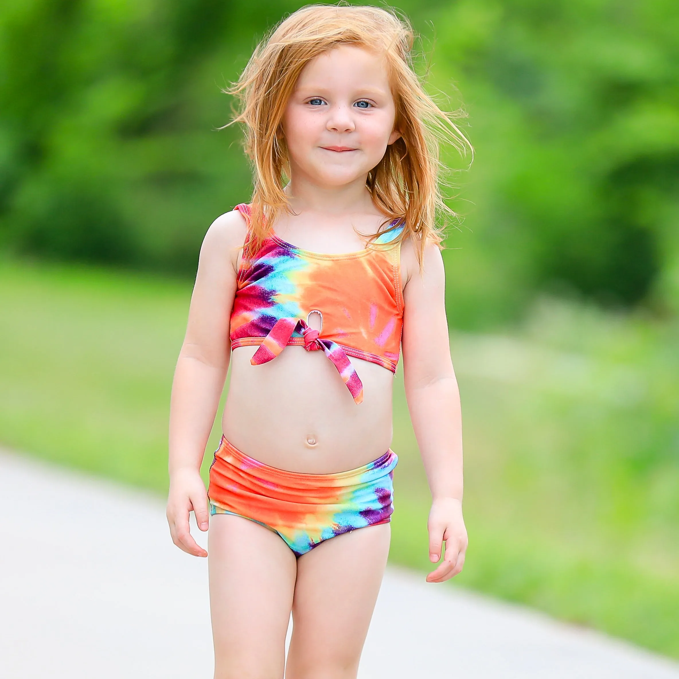 AL Limited Girls 2 piece Tie Dye Tankini Swimsuit Swirl Rainbow