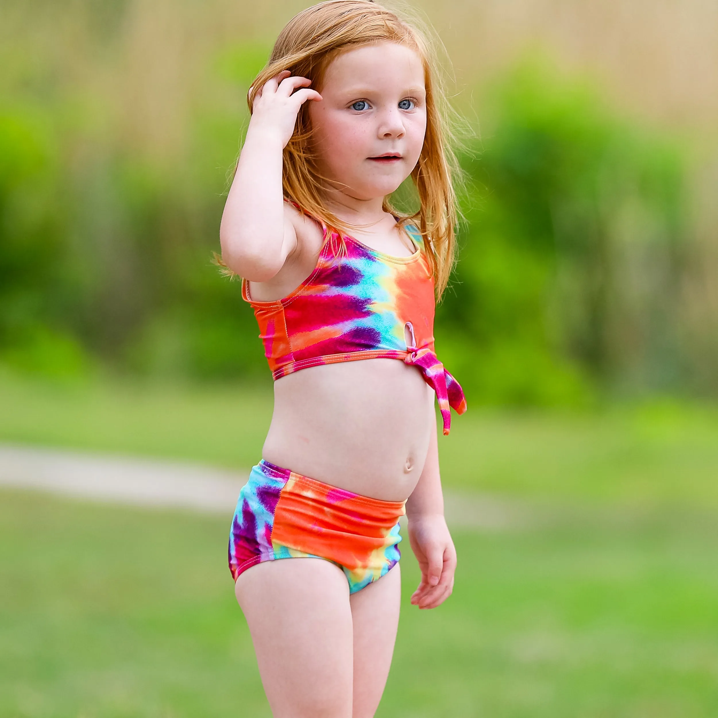 AL Limited Girls 2 piece Tie Dye Tankini Swimsuit Swirl Rainbow