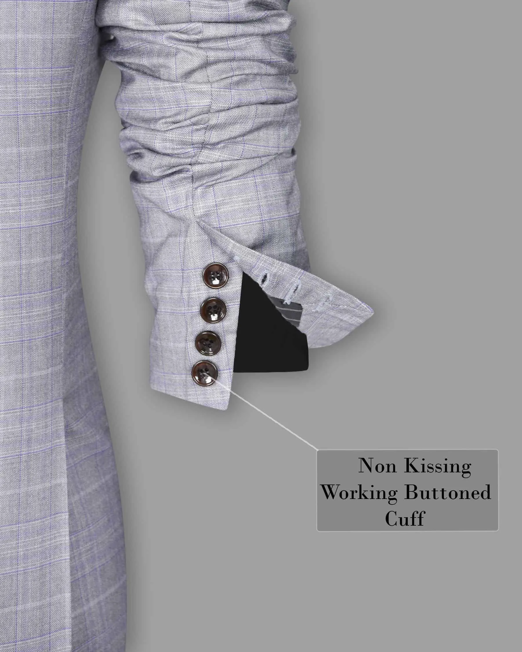 Aluminum Grey with Subtle Purple Checked Double Breasted Blazer