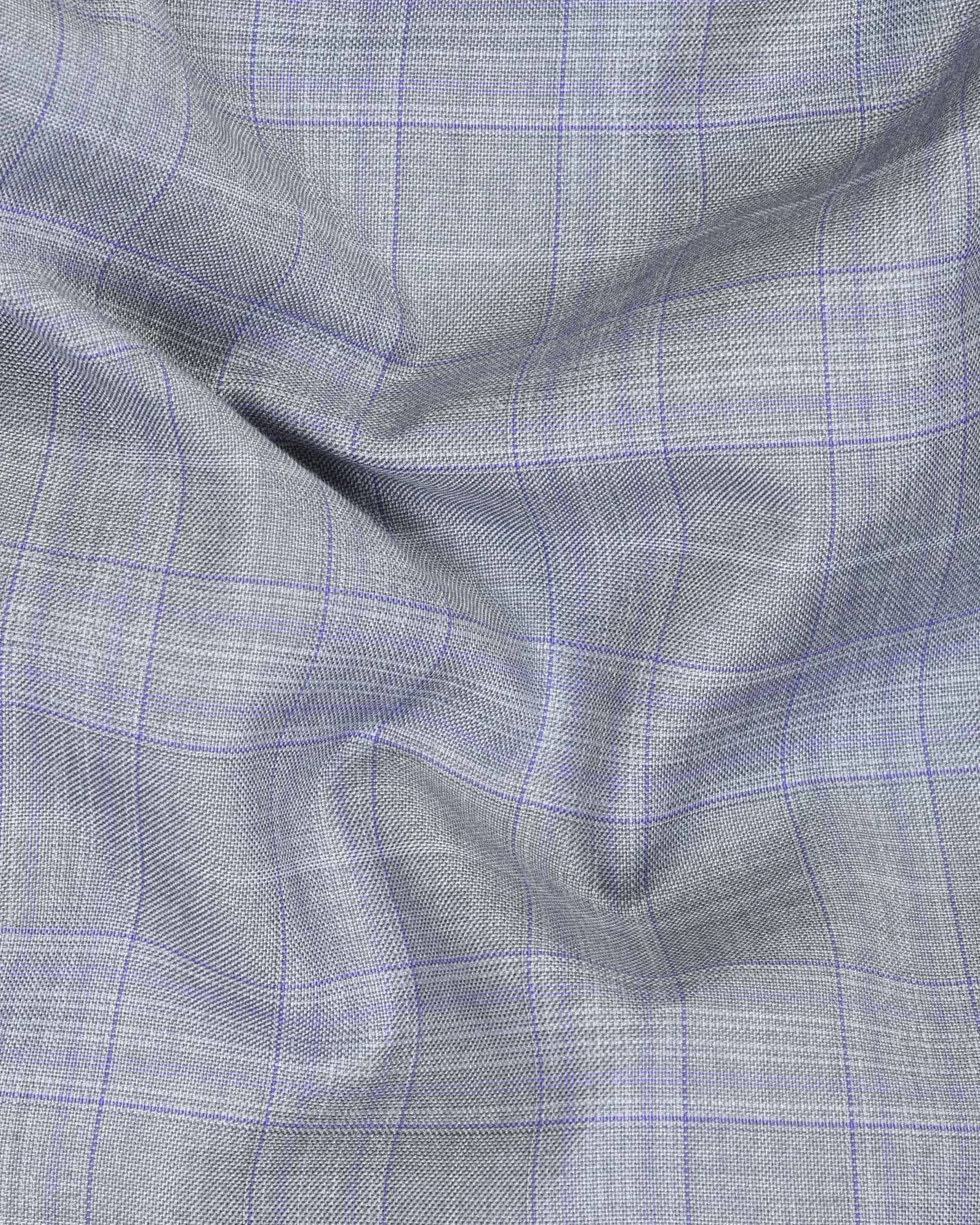 Aluminum Grey with Subtle Purple Checked Double Breasted Blazer