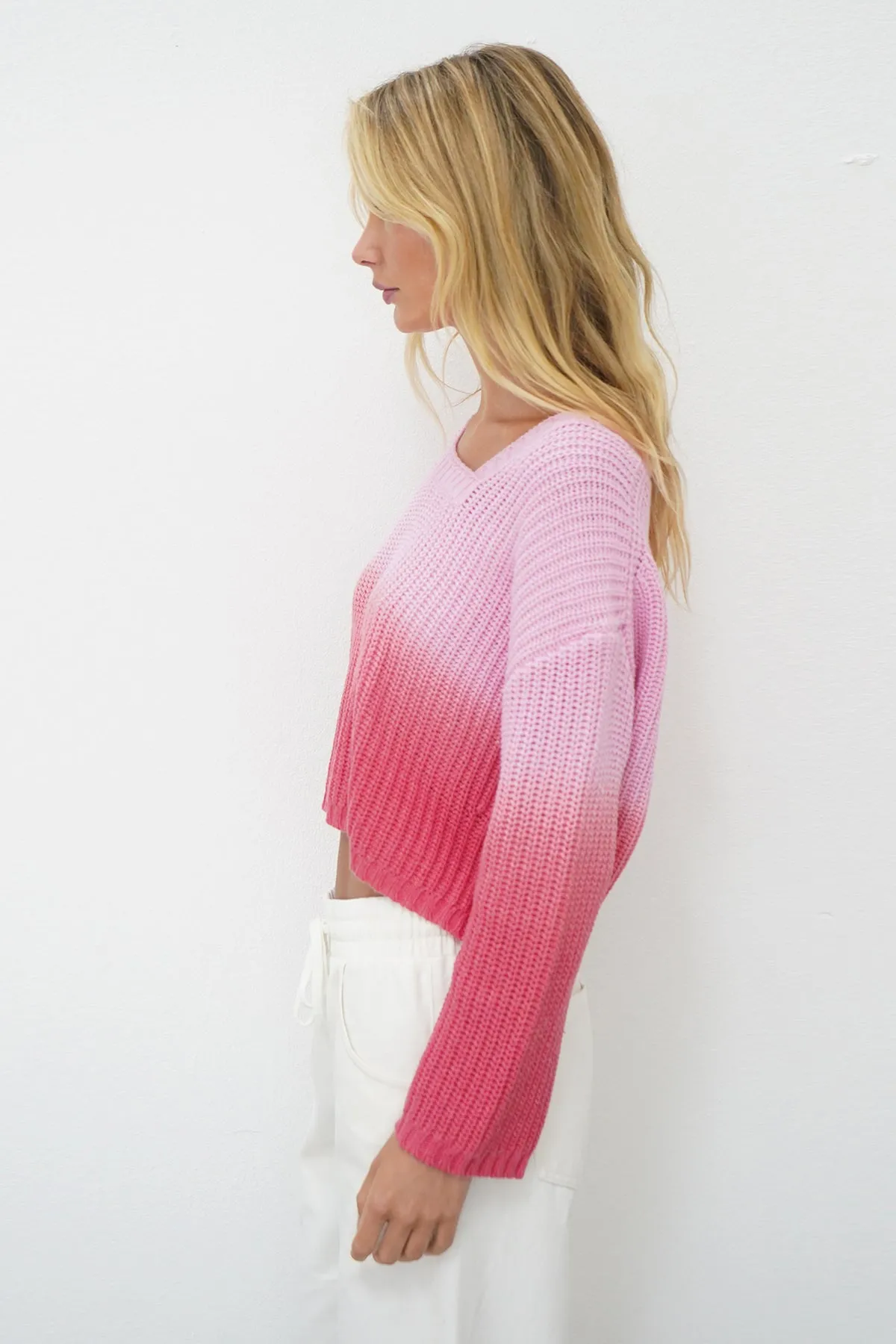 Angle V Dip Dye Sweater - Pink Dip Dye