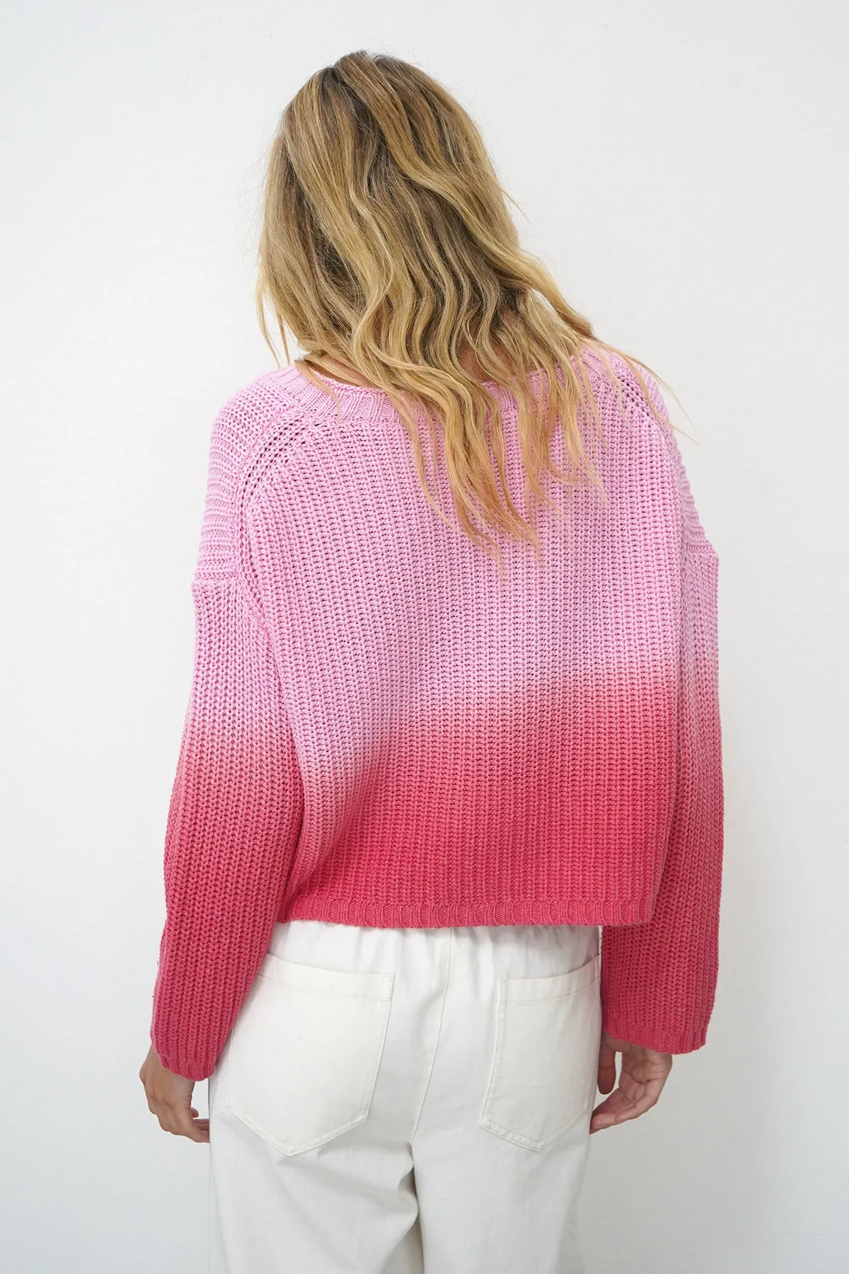 Angle V Dip Dye Sweater - Pink Dip Dye