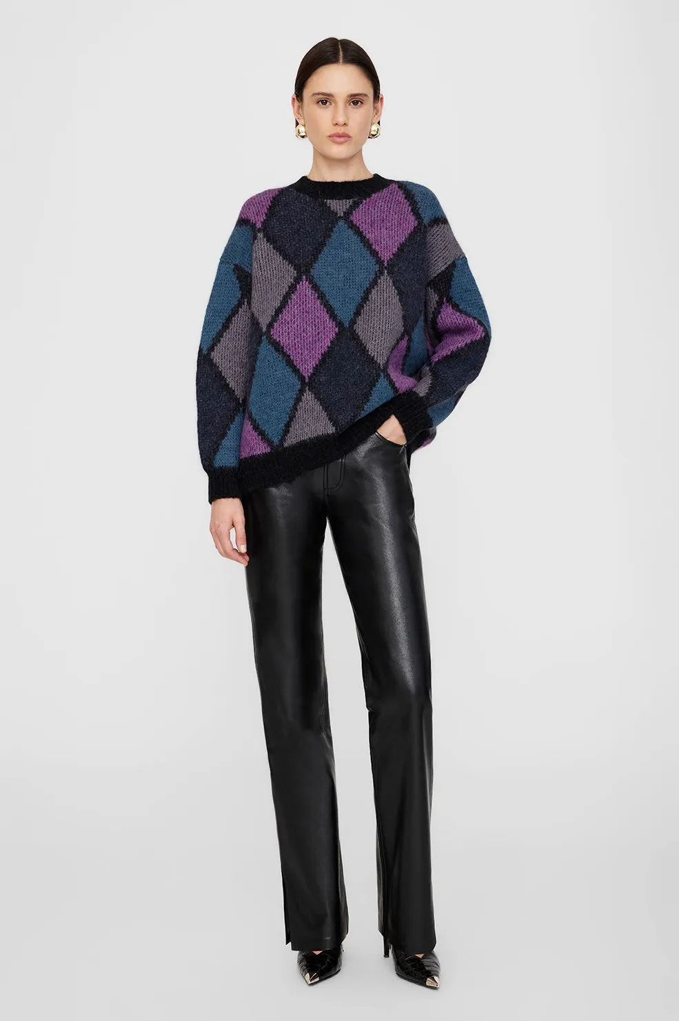 Anine Bing Sydney Crewneck Sweater in Multi Diamond