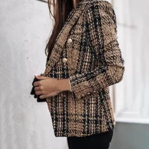 Avencea - Stylish Checked Blazer with Side Pockets and Sparkling Accents