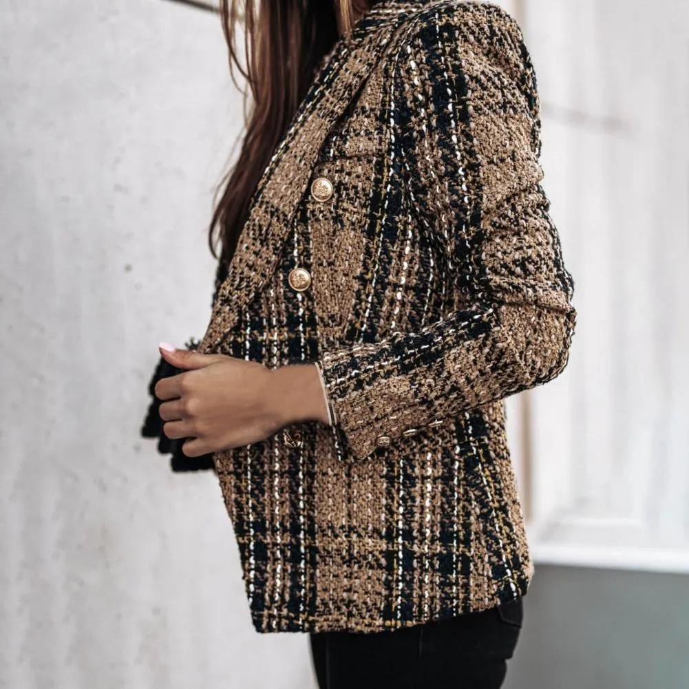 Avencea - Stylish Checked Blazer with Side Pockets and Sparkling Accents