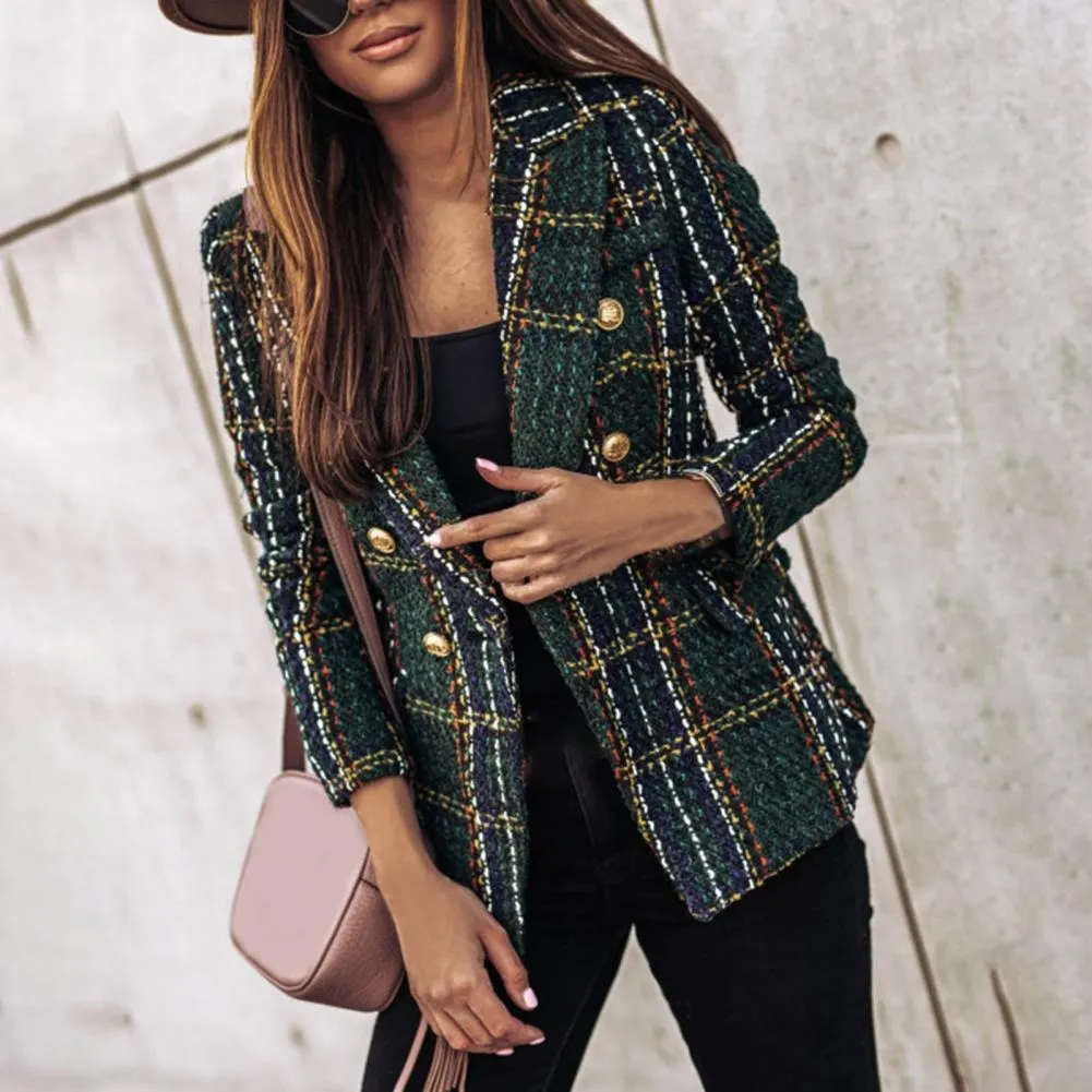 Avencea - Stylish Checked Blazer with Side Pockets and Sparkling Accents