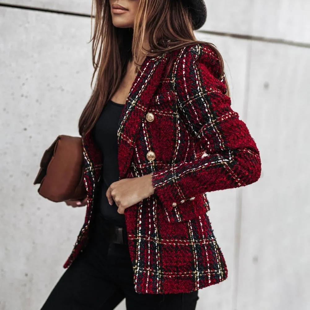 Avencea - Stylish Checked Blazer with Side Pockets and Sparkling Accents