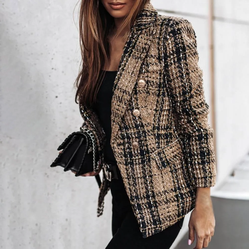 Avencea - Stylish Checked Blazer with Side Pockets and Sparkling Accents