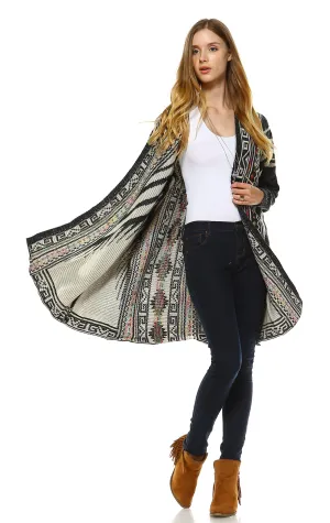 Aztec Cardigan Tribal Sweater Indian Leopard Charcoal