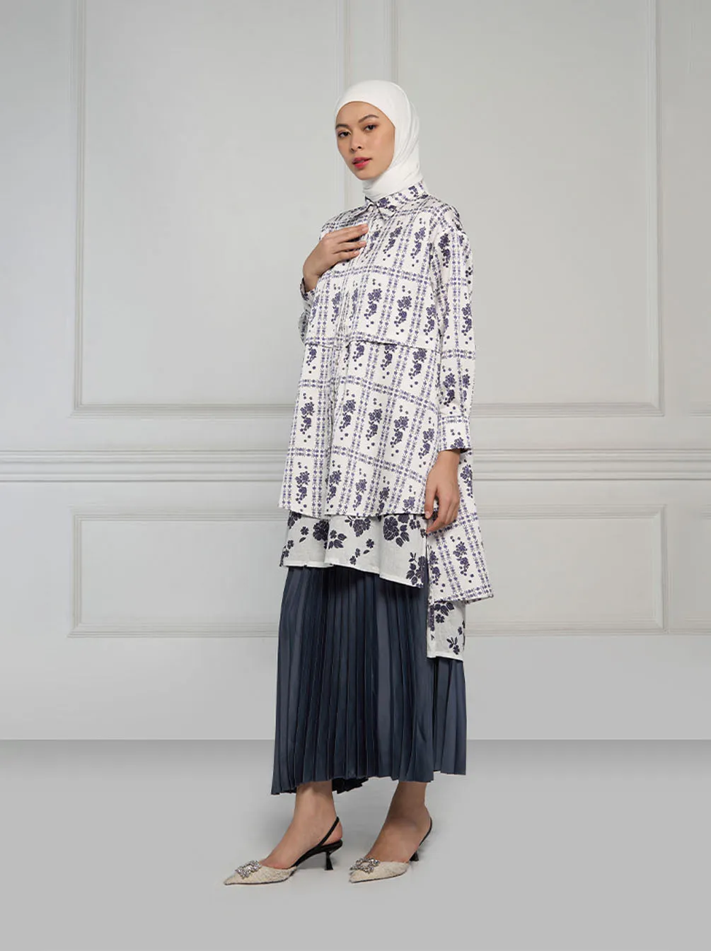 BELINDA LAYERED TUNIC WHITE NAVY