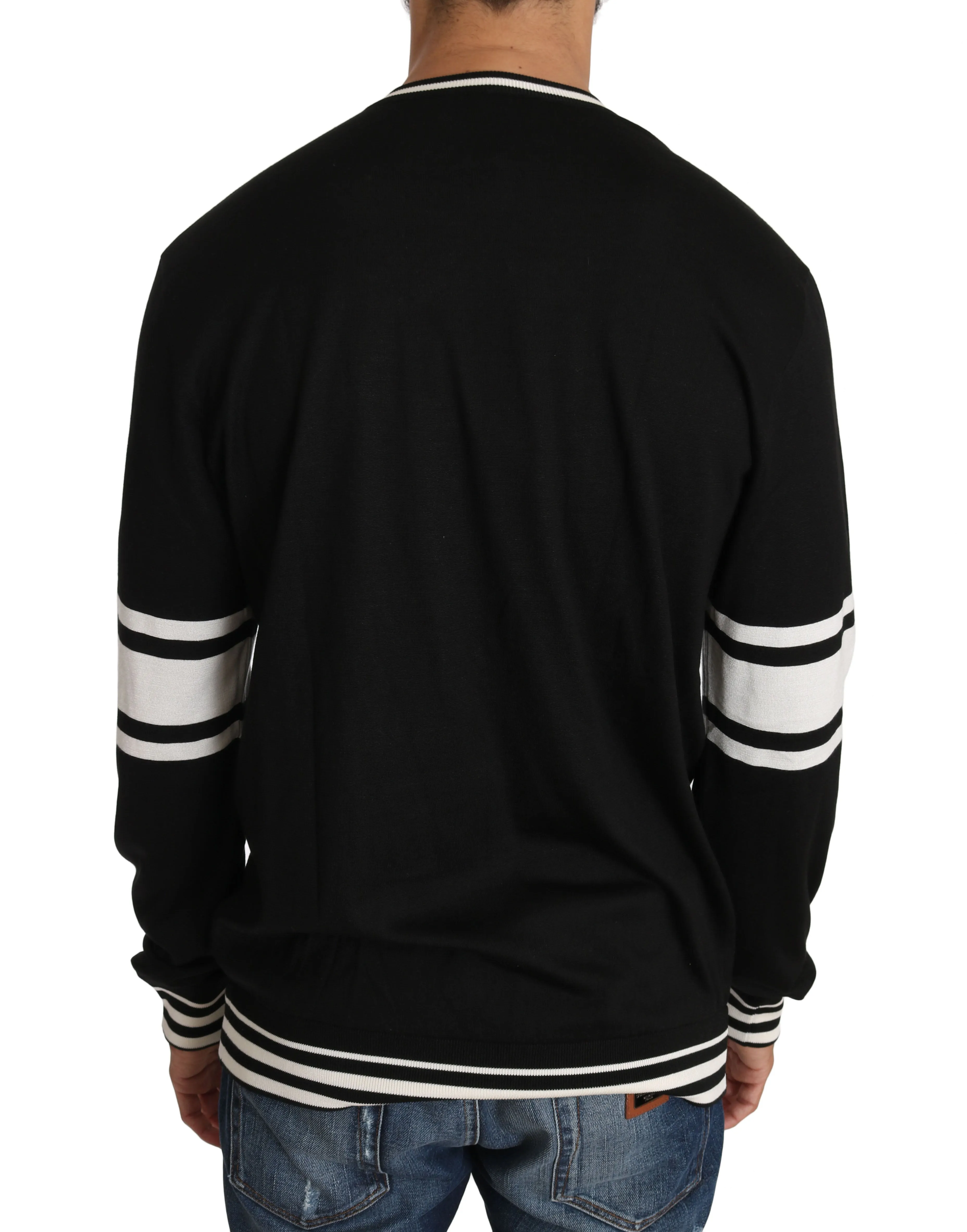Black Cotton Guitar Crewneck Pullover Sweater