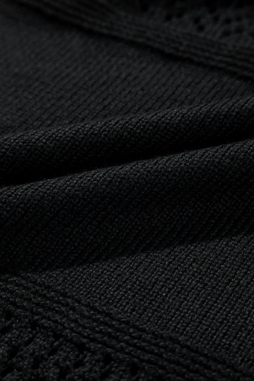 Black Eyelet Pattern Detail V Neck Drop Shoulder Sweater