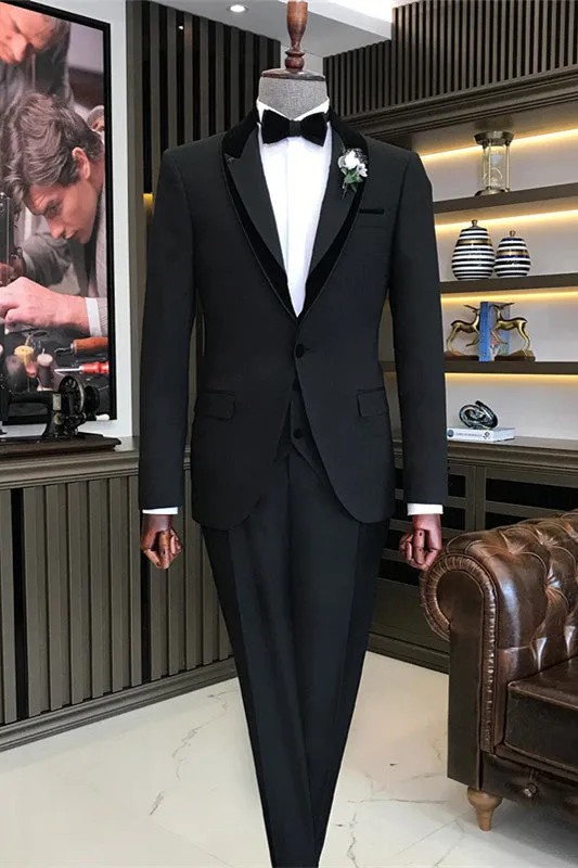 Black Shawl Lapel Three Pieces Prom Suits One Button Wedding Party Groom Blazer Pants