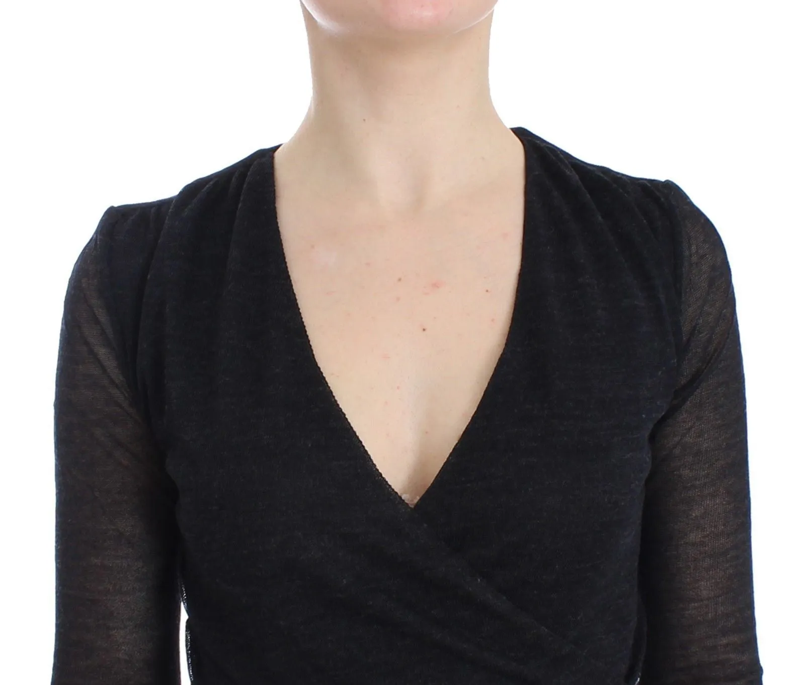 Black Wool Blend Stretch Long Sleeve Sweater