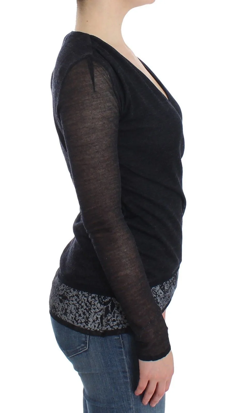 Black Wool Blend Stretch Long Sleeve Sweater