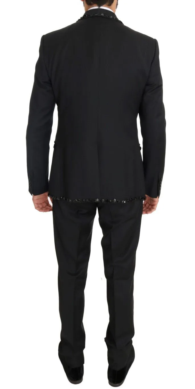 Black Wool Crystal Slim Fit 3 Piece Suit