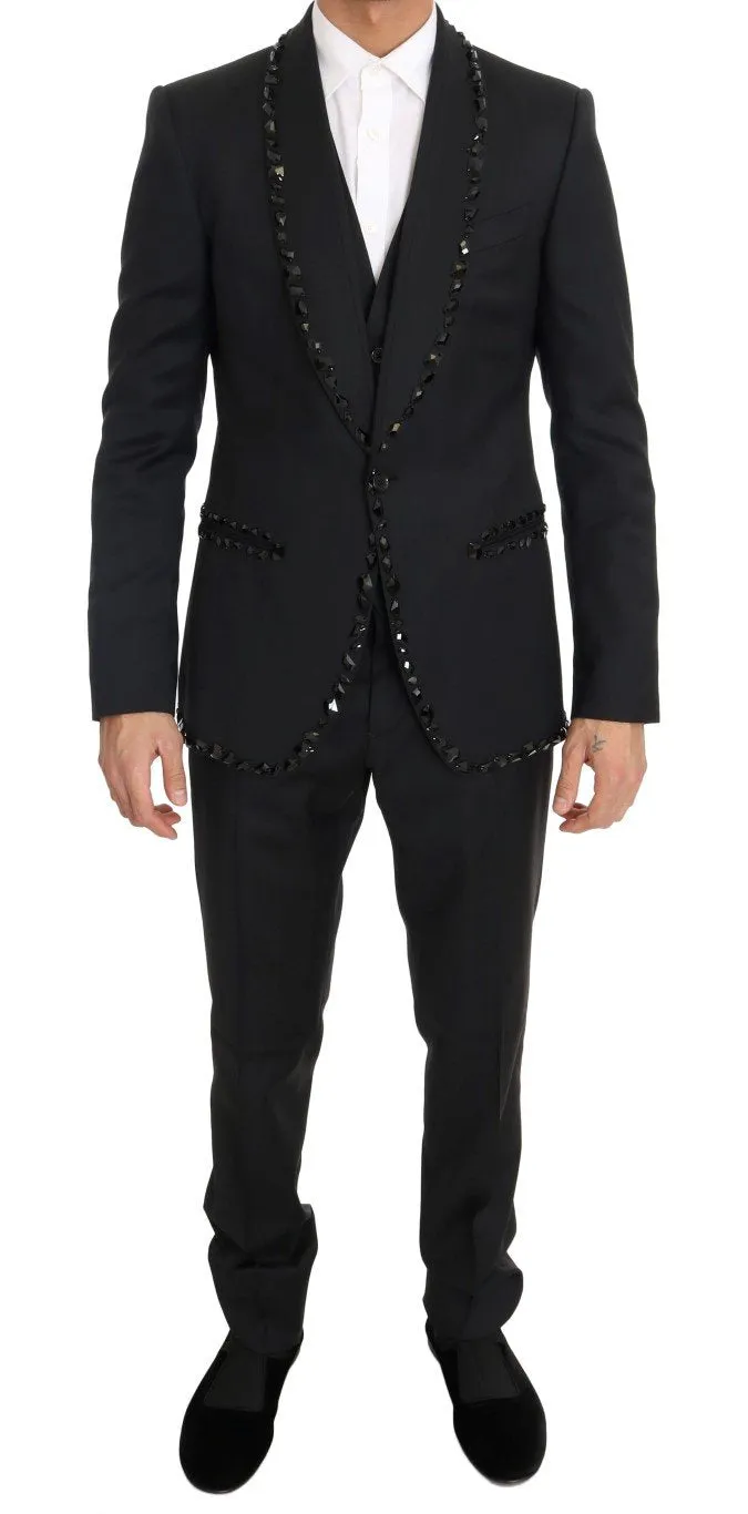 Black Wool Crystal Slim Fit 3 Piece Suit
