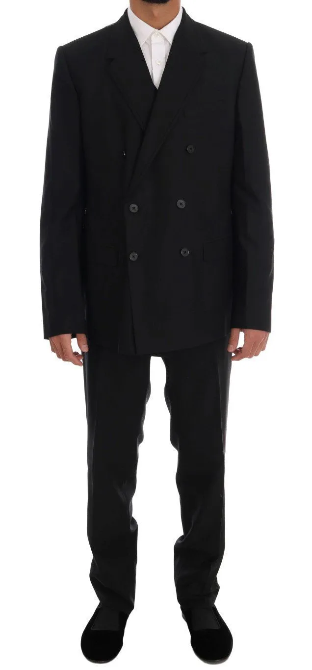 Black Wool Double Breasted Slim Fit Suit