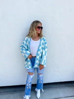 Blakeley Checkered Cardigan in Blue