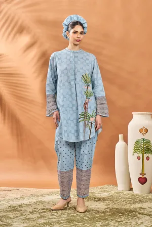Blue Blooming Board Tunic Set