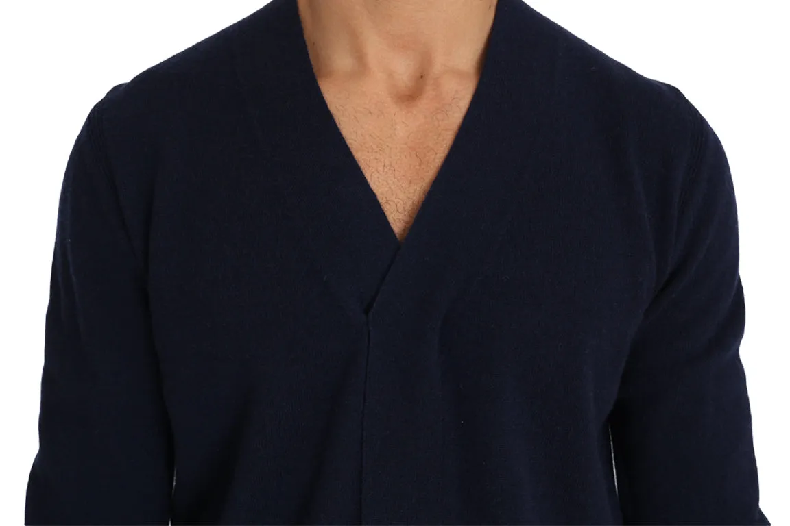 Blue Cashmere V-neck Pullover Sweater