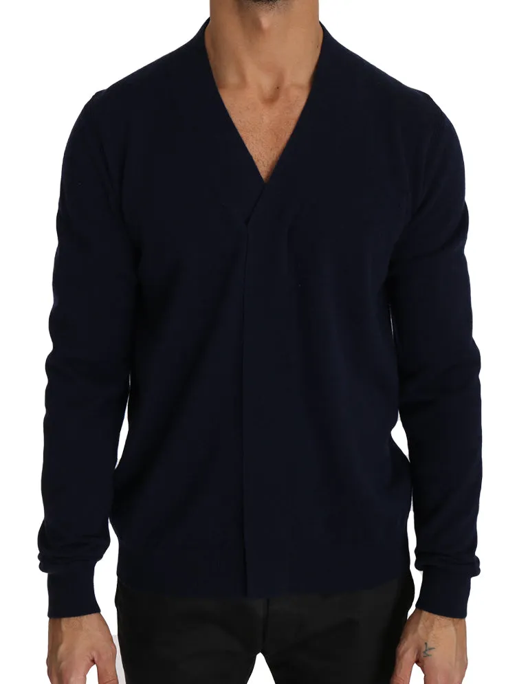 Blue Cashmere V-neck Pullover Sweater