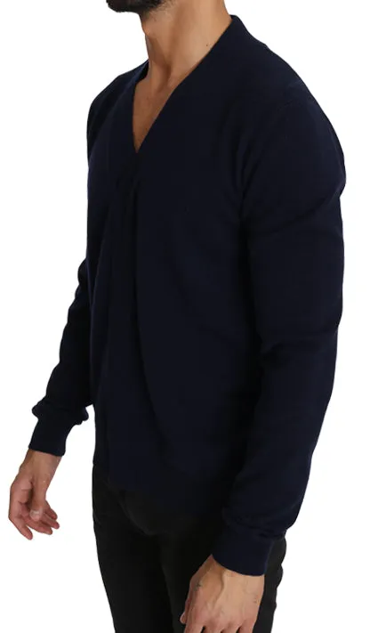 Blue Cashmere V-neck Pullover Sweater