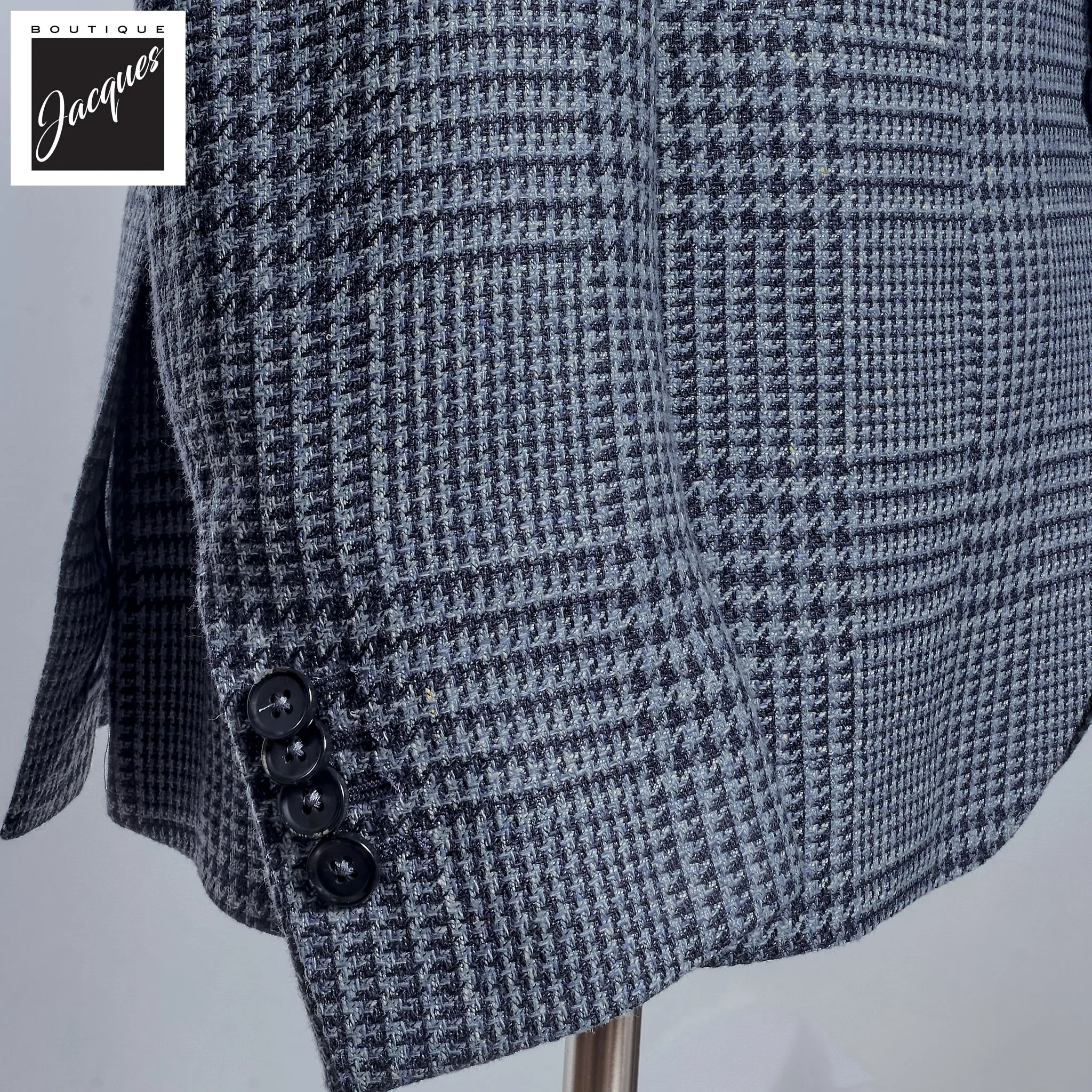 Blue Houndstooth/Check Wool-Silk-Linen Unconstructed Sport Jacket - L.B.M 1911