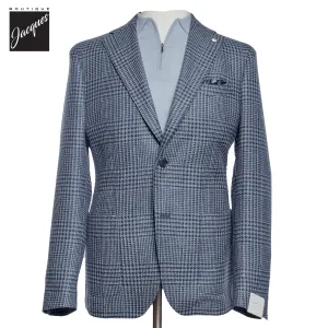 Blue Houndstooth/Check Wool-Silk-Linen Unconstructed Sport Jacket - L.B.M 1911