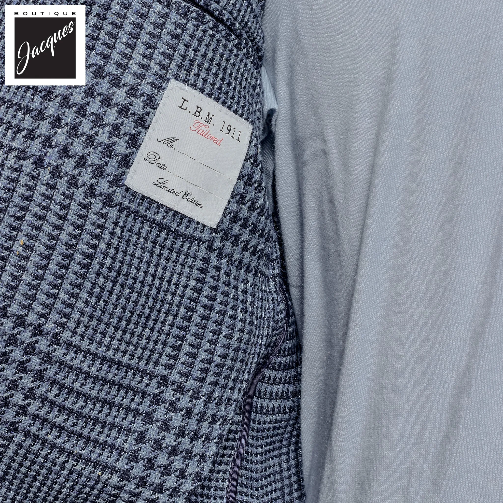 Blue Houndstooth/Check Wool-Silk-Linen Unconstructed Sport Jacket - L.B.M 1911