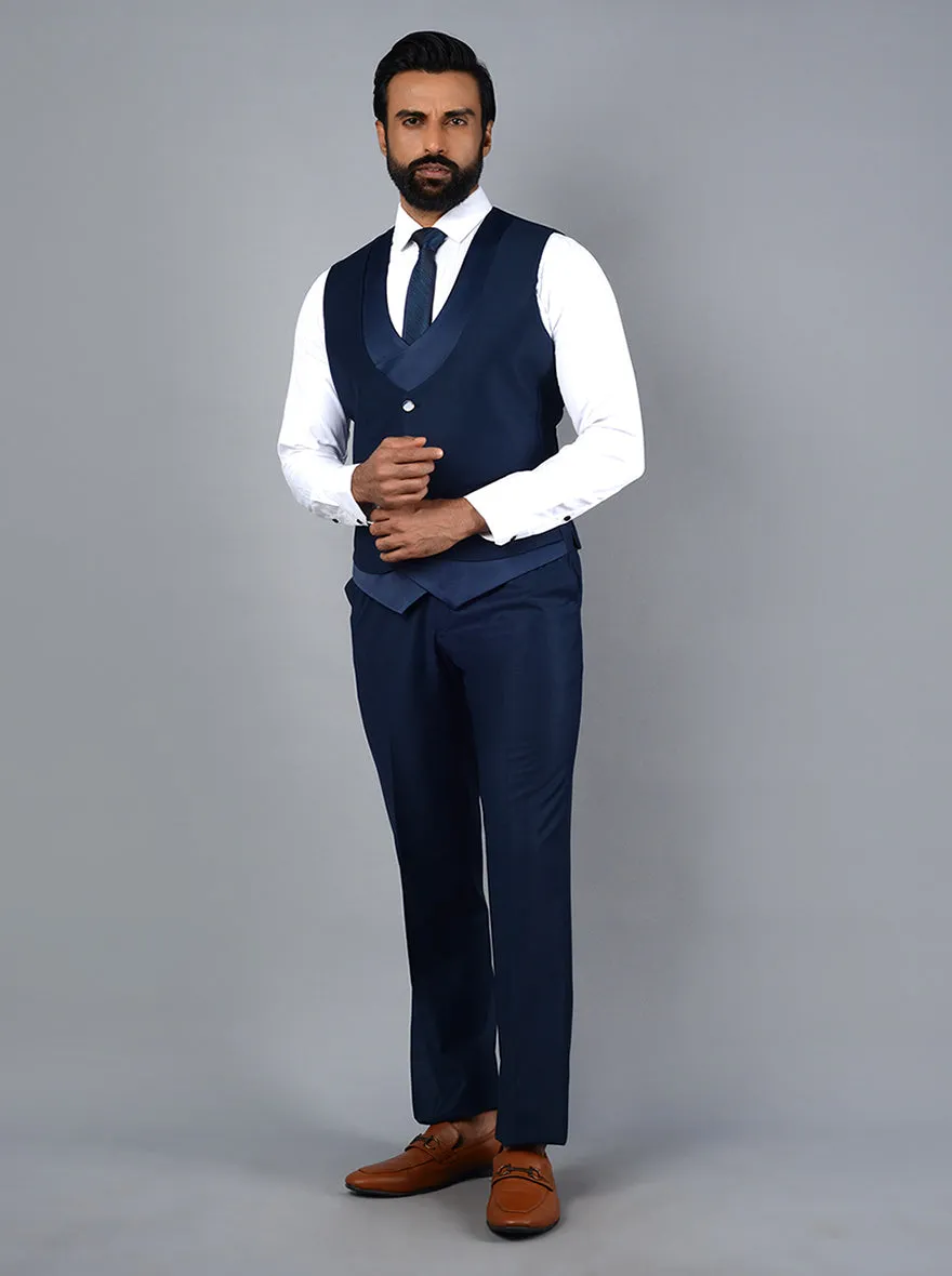 Blue Self Design Regular Fit Suit | JadeBlue