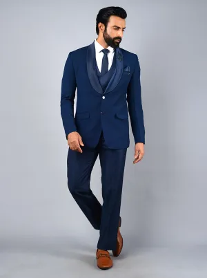 Blue Self Design Regular Fit Suit | JadeBlue