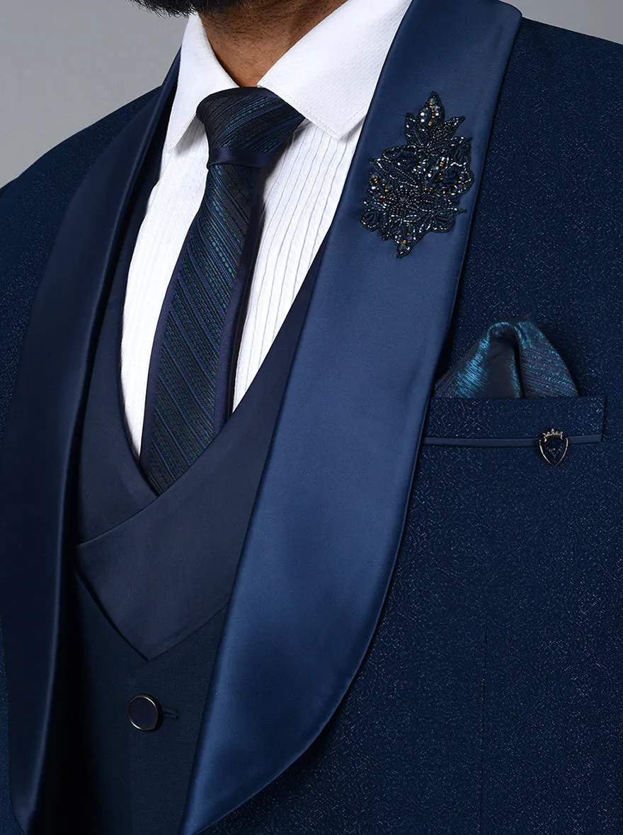 Blue Self Design Regular Fit Suit | JadeBlue