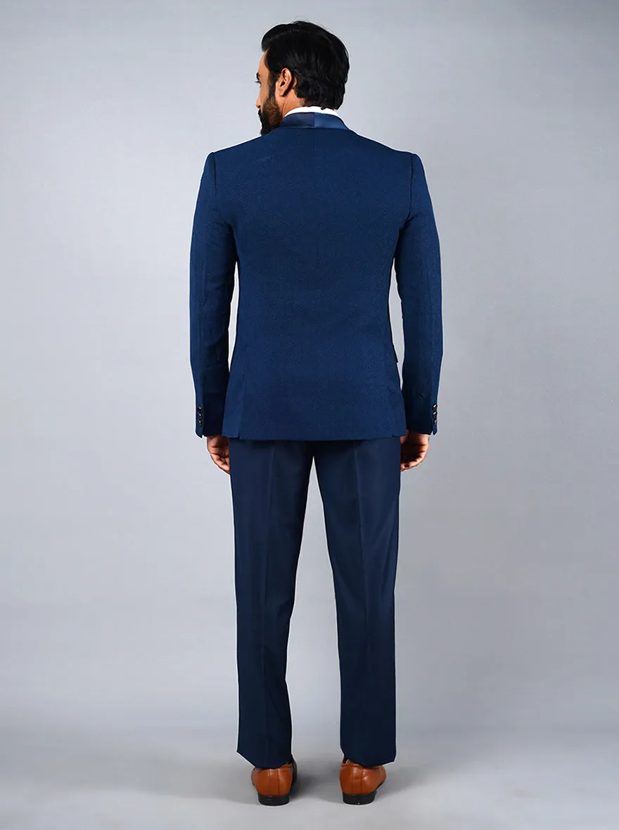 Blue Self Design Regular Fit Suit | JadeBlue