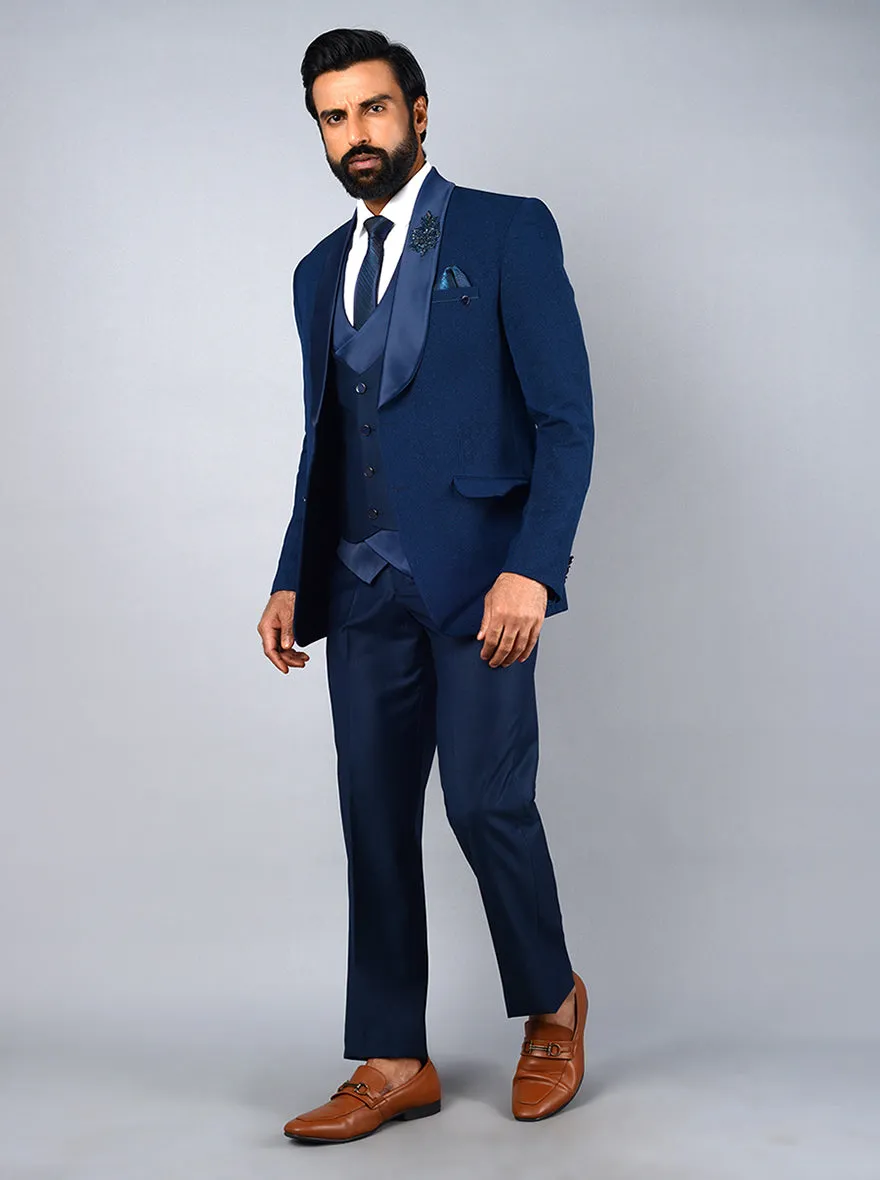 Blue Self Design Regular Fit Suit | JadeBlue