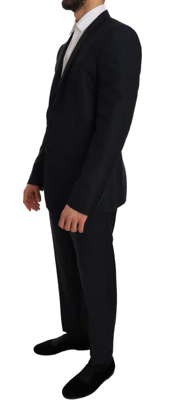 Blue Wool Silk GOLD Slim Fit Blazer Suit