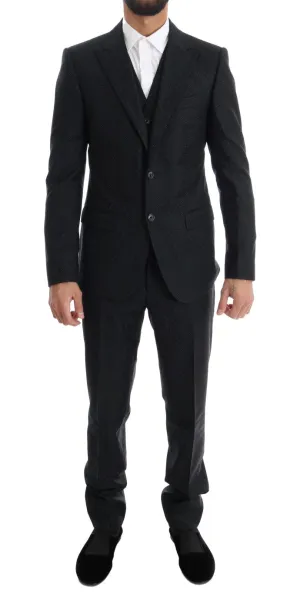 Blue Wool Slim Fit Two Button 3 Piece Suit