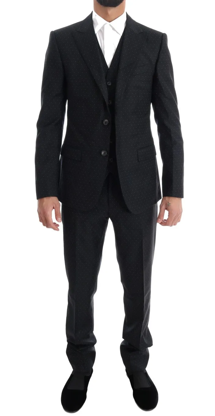 Blue Wool Slim Fit Two Button 3 Piece Suit