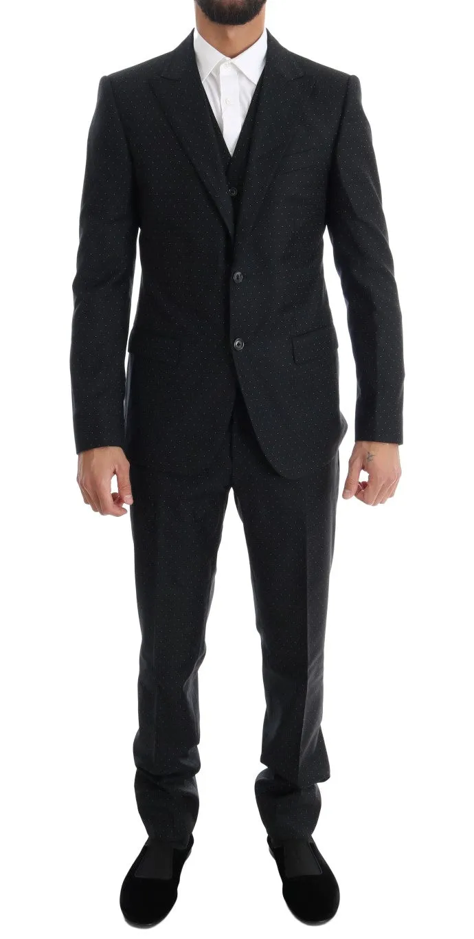 Blue Wool Slim Fit Two Button 3 Piece Suit