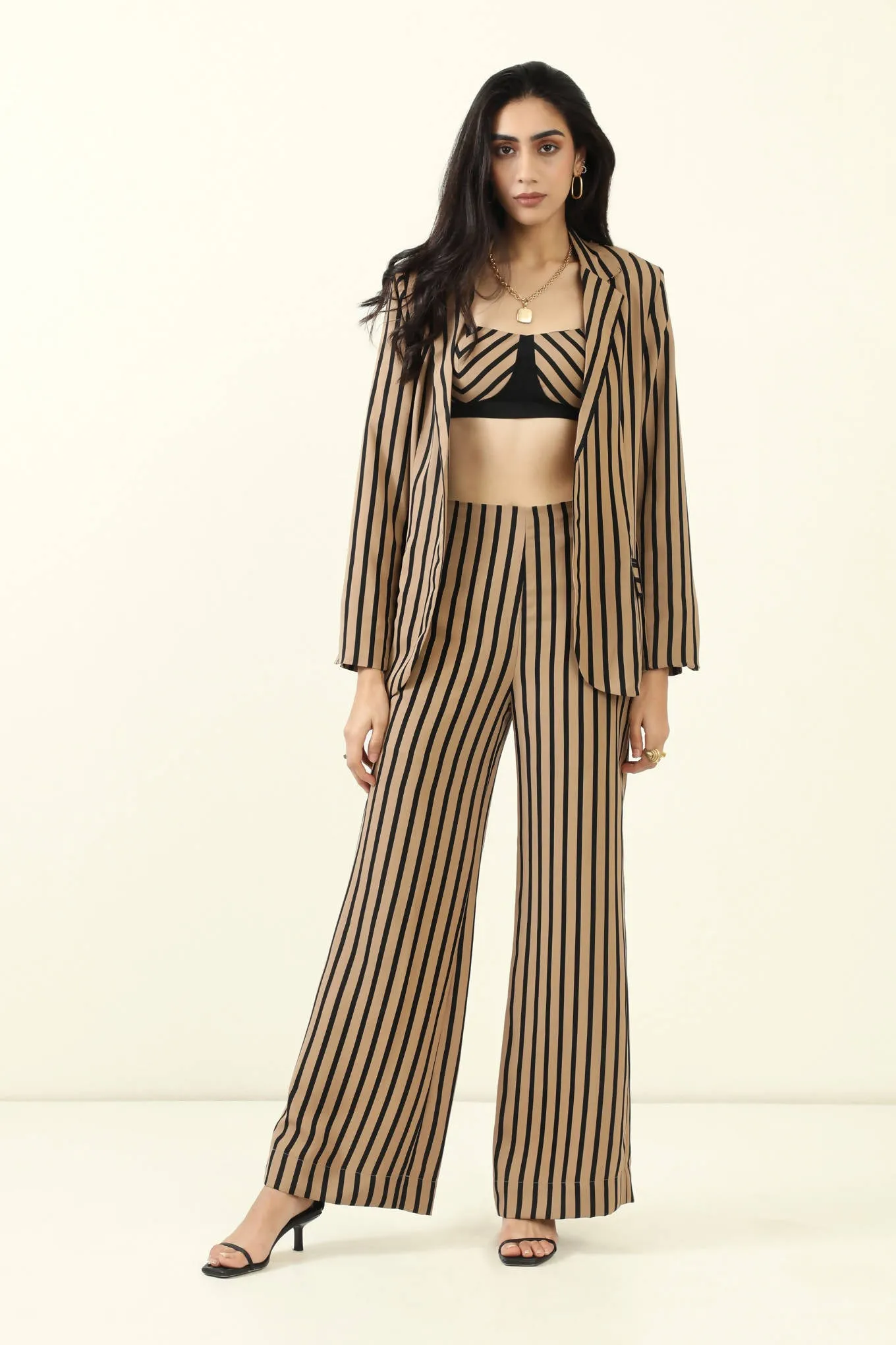 Brown & Black Striped Blazer